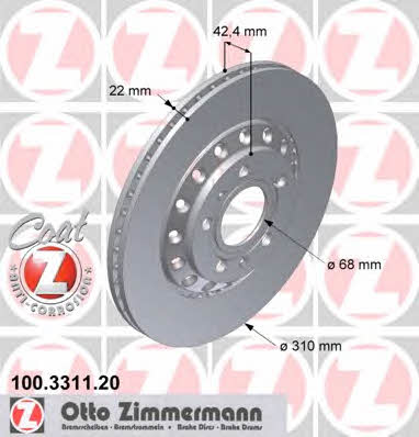 Otto Zimmermann 100.3311.20 Rear ventilated brake disc 100331120