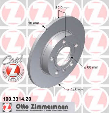 Otto Zimmermann 100.3314.20 Rear brake disc, non-ventilated 100331420