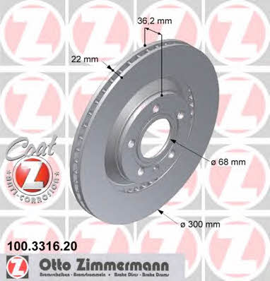 Otto Zimmermann 100.3316.20 Rear ventilated brake disc 100331620
