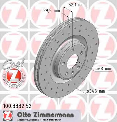 Otto Zimmermann 100.3332.52 Front brake disc ventilated 100333252