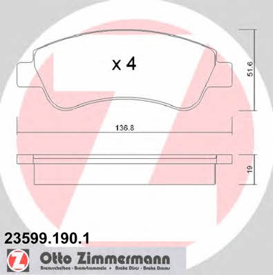 Brake Pad Set, disc brake Otto Zimmermann 23599.190.1
