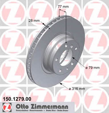 Otto Zimmermann 150.1279.20 Front brake disc ventilated 150127920