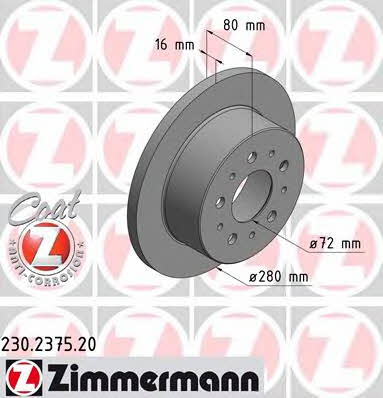 Otto Zimmermann 230.2375.20 Rear brake disc, non-ventilated 230237520