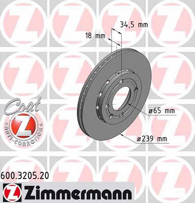 Otto Zimmermann 600.3205.20 Front brake disc ventilated 600320520