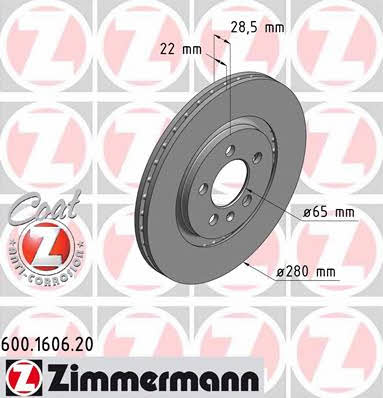 Otto Zimmermann 600.1606.20 Front brake disc ventilated 600160620