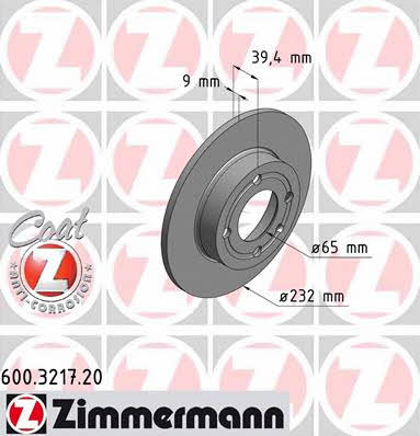 Otto Zimmermann 600.3217.20 Rear brake disc, non-ventilated 600321720
