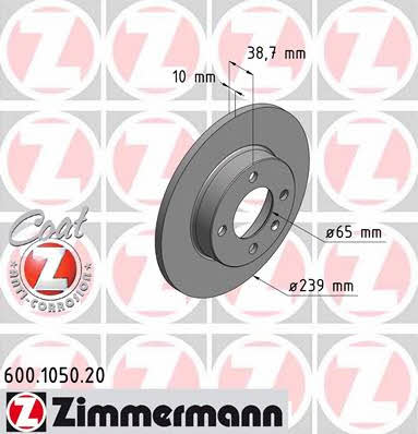 Otto Zimmermann 600.1050.20 Unventilated front brake disc 600105020