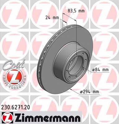 Otto Zimmermann 230.6271.20 Rear ventilated brake disc 230627120