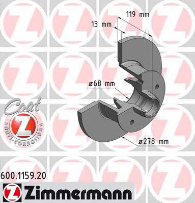 Otto Zimmermann 600.1159.20 Unventilated front brake disc 600115920