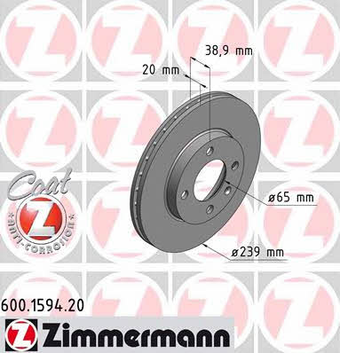 Otto Zimmermann 600.1594.20 Front brake disc ventilated 600159420