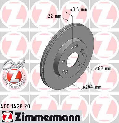 Otto Zimmermann 400.1428.20 Front brake disc ventilated 400142820