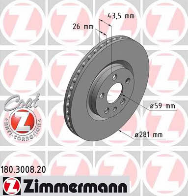 Otto Zimmermann 180.3008.20 Front brake disc ventilated 180300820