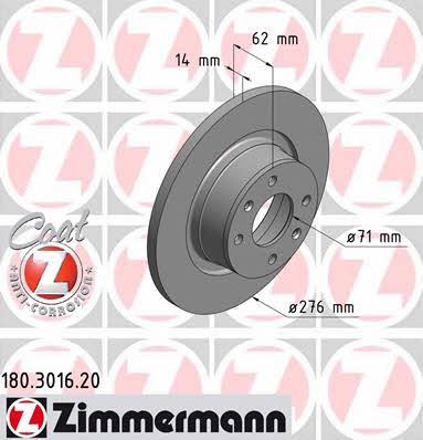 Otto Zimmermann 180.3016.20 Rear brake disc, non-ventilated 180301620