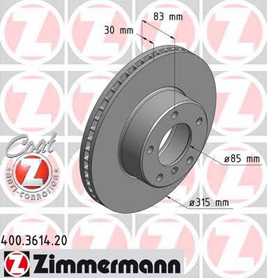Otto Zimmermann 400.3614.20 Front brake disc ventilated 400361420