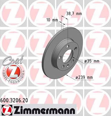 Otto Zimmermann 600.3206.20 Rear brake disc, non-ventilated 600320620