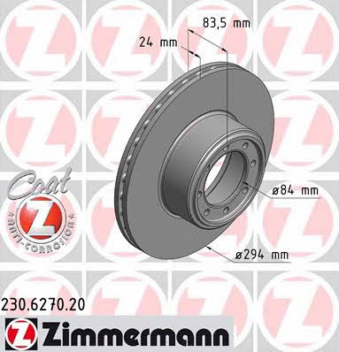 Otto Zimmermann 230.6270.20 Rear ventilated brake disc 230627020