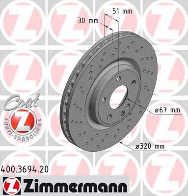Otto Zimmermann 400.3694.20 Front brake disc ventilated 400369420