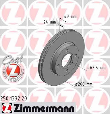 Otto Zimmermann 250.1332.20 Front brake disc ventilated 250133220