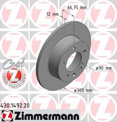 Otto Zimmermann 430.1492.20 Rear brake disc, non-ventilated 430149220