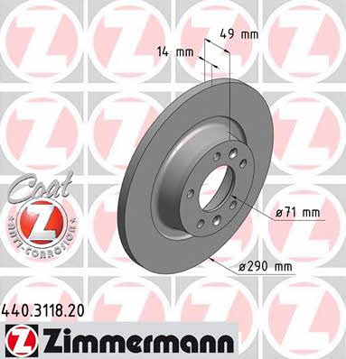 Otto Zimmermann 440.3118.20 Rear brake disc, non-ventilated 440311820