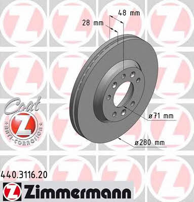 Otto Zimmermann 440.3116.20 Front brake disc ventilated 440311620