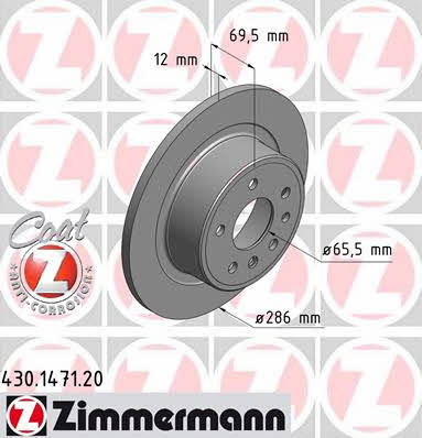 Otto Zimmermann 430.1471.20 Rear brake disc, non-ventilated 430147120