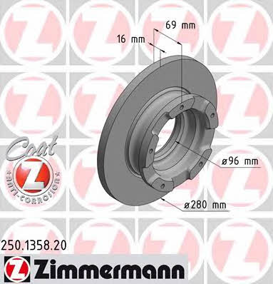 Otto Zimmermann 250.1358.20 Rear brake disc, non-ventilated 250135820