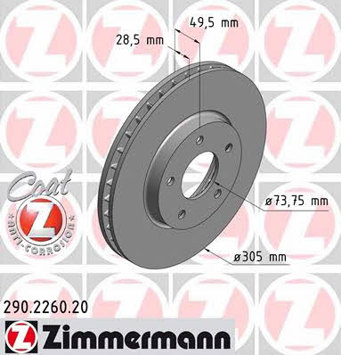 Otto Zimmermann 290.2260.20 Front brake disc ventilated 290226020