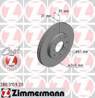Otto Zimmermann 280.3159.20 Front brake disc ventilated 280315920