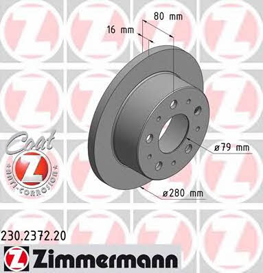 Otto Zimmermann 230.2372.20 Rear brake disc, non-ventilated 230237220