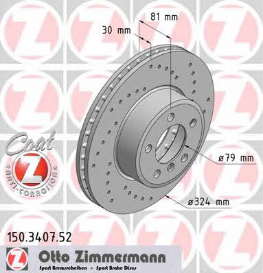 Otto Zimmermann 150.3407.52 Front brake disc ventilated 150340752