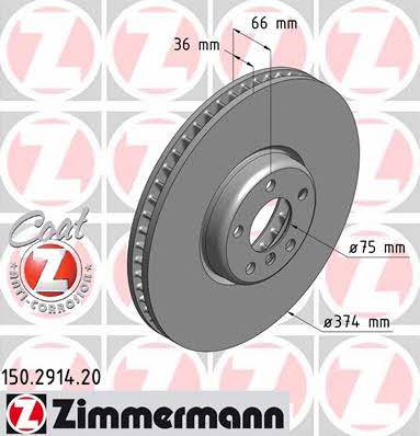 Otto Zimmermann 150.2914.20 Front brake disc ventilated 150291420