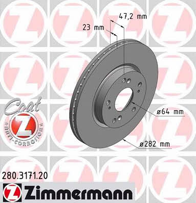 Front vented brake disc Otto Zimmermann 280.3171.20