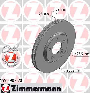 Otto Zimmermann 155.3902.20 Front brake disc ventilated 155390220