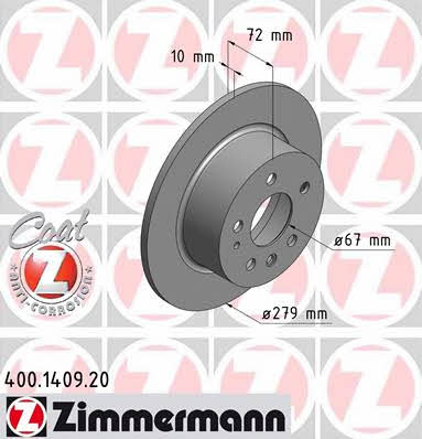 Otto Zimmermann 400.1409.20 Rear brake disc, non-ventilated 400140920