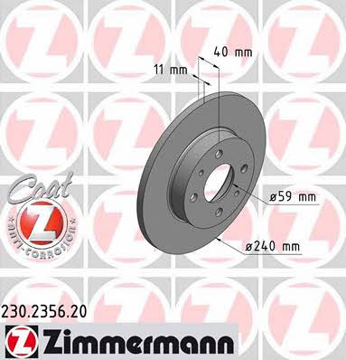 Otto Zimmermann 230.2356.20 Rear brake disc, non-ventilated 230235620