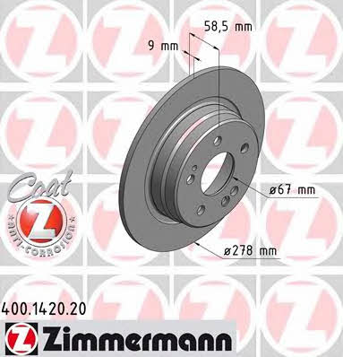 Otto Zimmermann 400.1420.20 Rear brake disc, non-ventilated 400142020