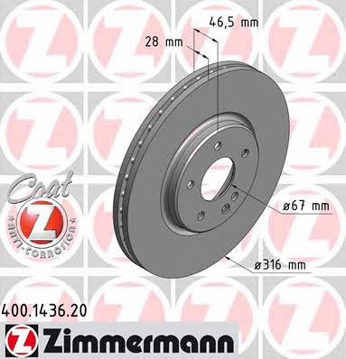 Otto Zimmermann 400.1436.20 Front brake disc ventilated 400143620