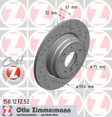 Otto Zimmermann 150.1272.52 Rear brake disc, non-ventilated 150127252