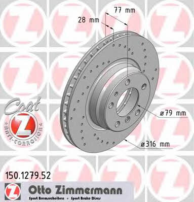 Otto Zimmermann 150.1279.52 Front brake disc ventilated 150127952