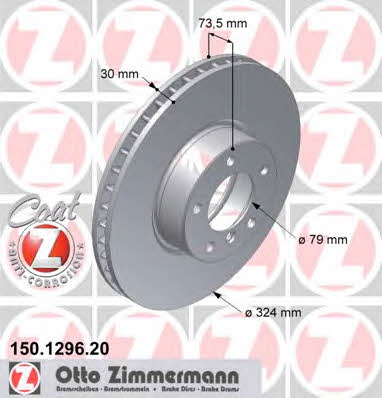 Otto Zimmermann 150.1296.20 Front brake disc ventilated 150129620