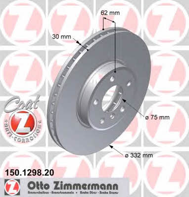 Otto Zimmermann 150.1298.20 Front brake disc ventilated 150129820