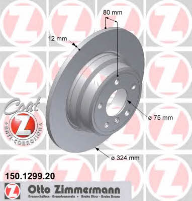 Otto Zimmermann 150.1299.20 Rear brake disc, non-ventilated 150129920