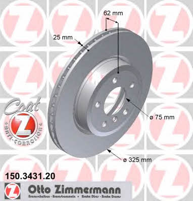 Front vented brake disc Otto Zimmermann 150.3431.20
