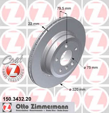 Otto Zimmermann 150.3432.20 Rear ventilated brake disc 150343220