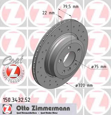 Otto Zimmermann 150.3432.52 Rear ventilated brake disc 150343252