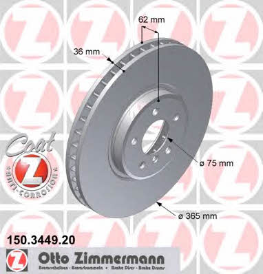 Otto Zimmermann 150.3449.20 Front brake disc ventilated 150344920
