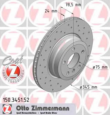 Otto Zimmermann 150.3451.52 Rear ventilated brake disc 150345152