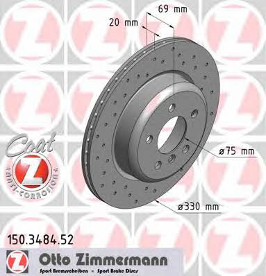 Rear vented brake disc Otto Zimmermann 150.3484.52