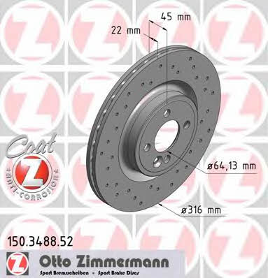 Otto Zimmermann 150.3488.52 Front brake disc ventilated 150348852